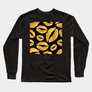 Golden lips on black Long Sleeve T-Shirt